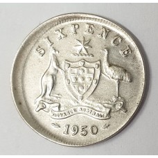 AUSTRALIA 1950 . SIXPENCE . ERROR . MIS-STRIKE . OFF CENTRE